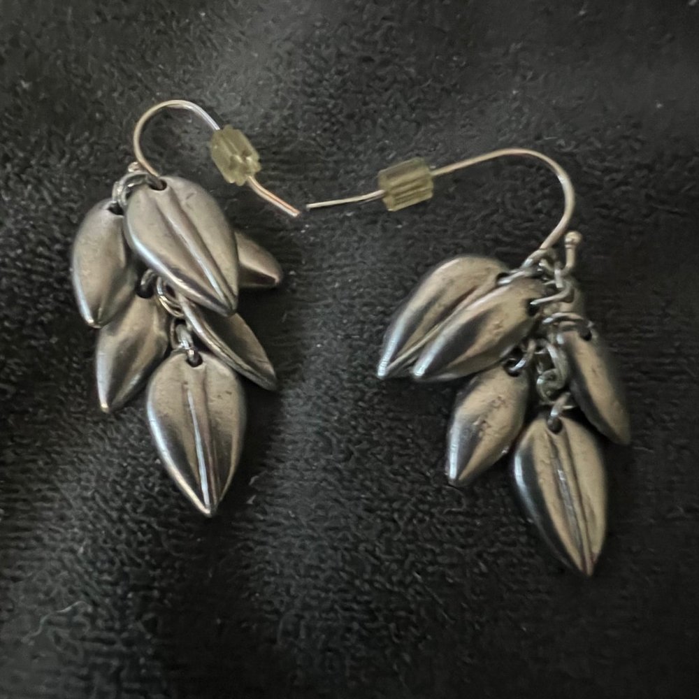 Anthropologie Brushed Silver Multi Leaves Pierced Drop Earrings